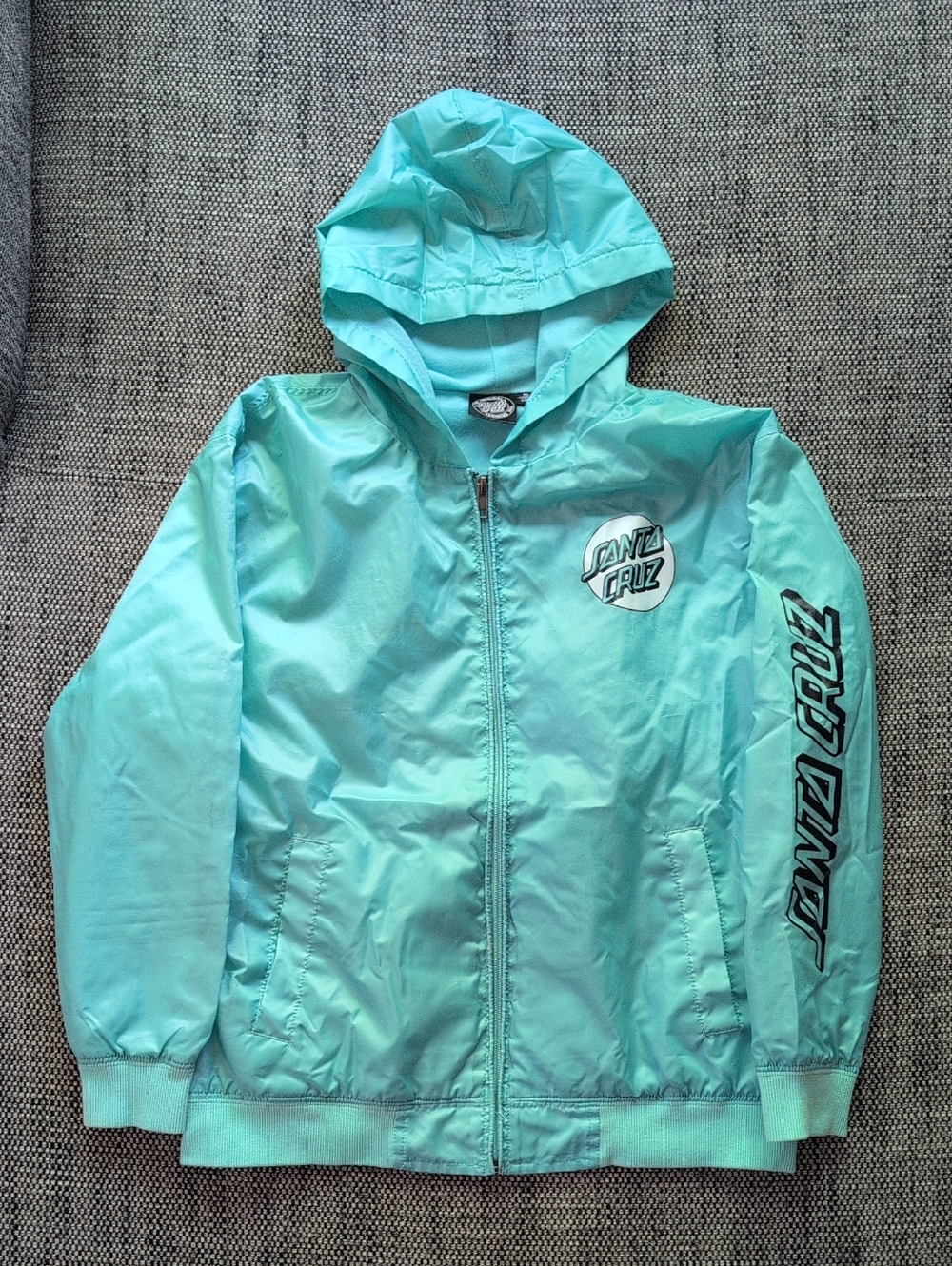 Santa Cruz Skateboards Kids Hooded Windbreaker Jacket Teal